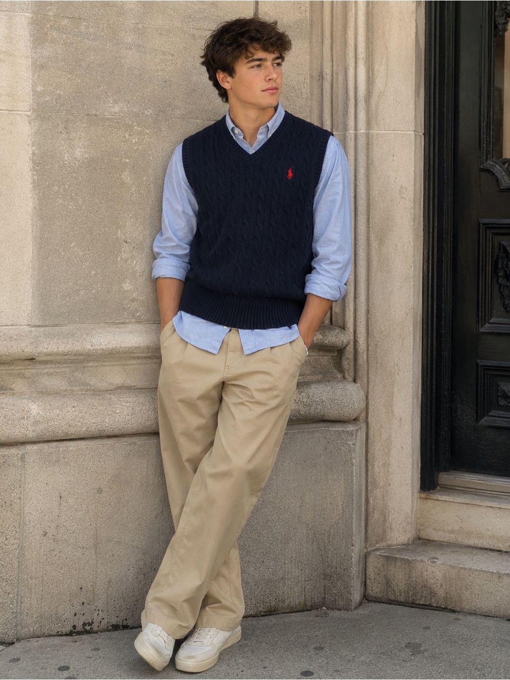 Polo by Ralph Lauren Navy vneck sweater vest cable knit preppy XL boys